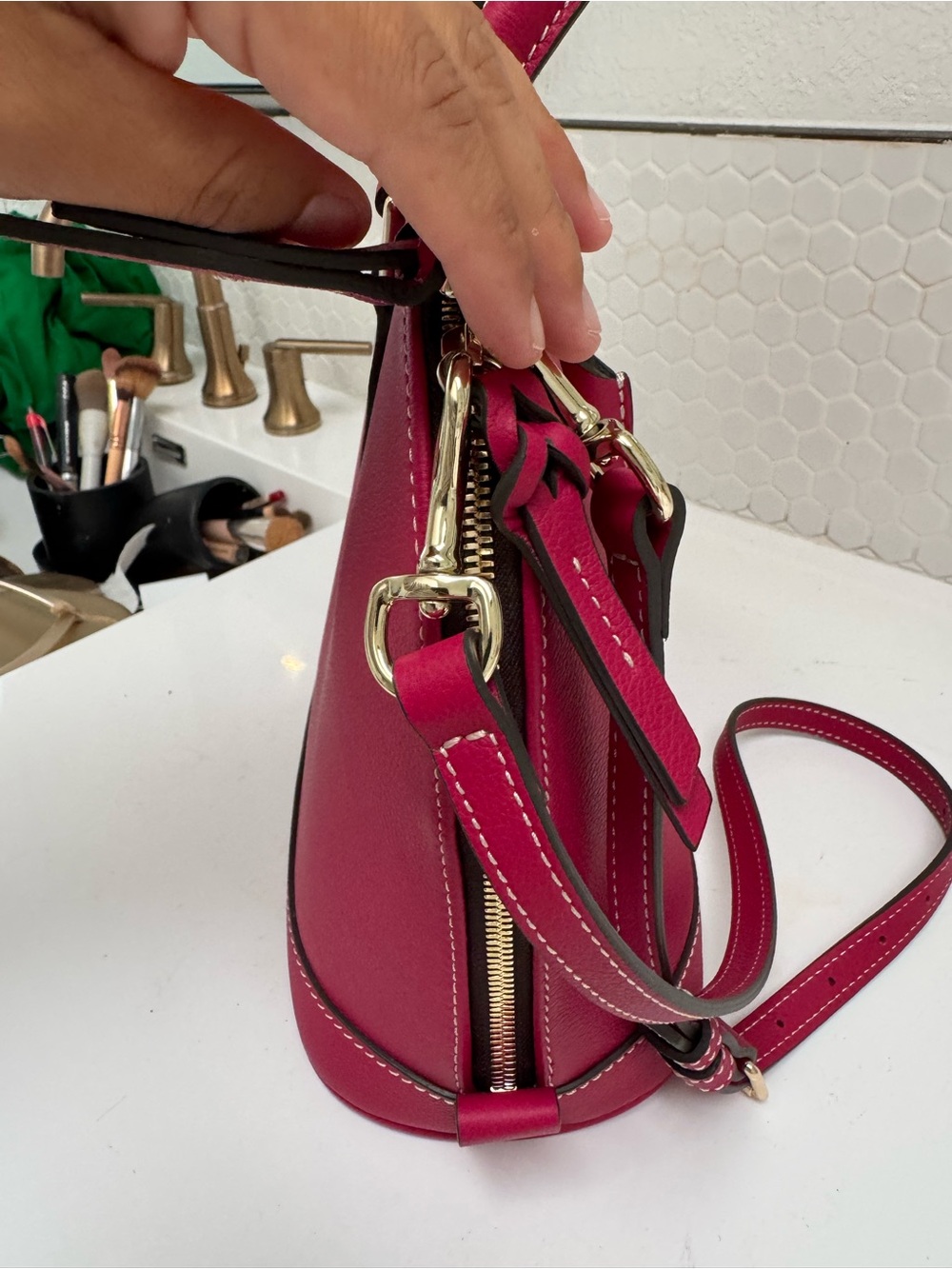Dooney & Bourke Fuchsia Dome Satchel with Gold Plaque Lmted Edition Certificate - Picture 6 of 13